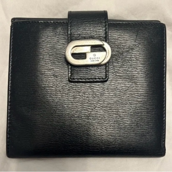 Gucci Handbags - Gucci Vintage black leather interlocking G bifold wallet with silver har…